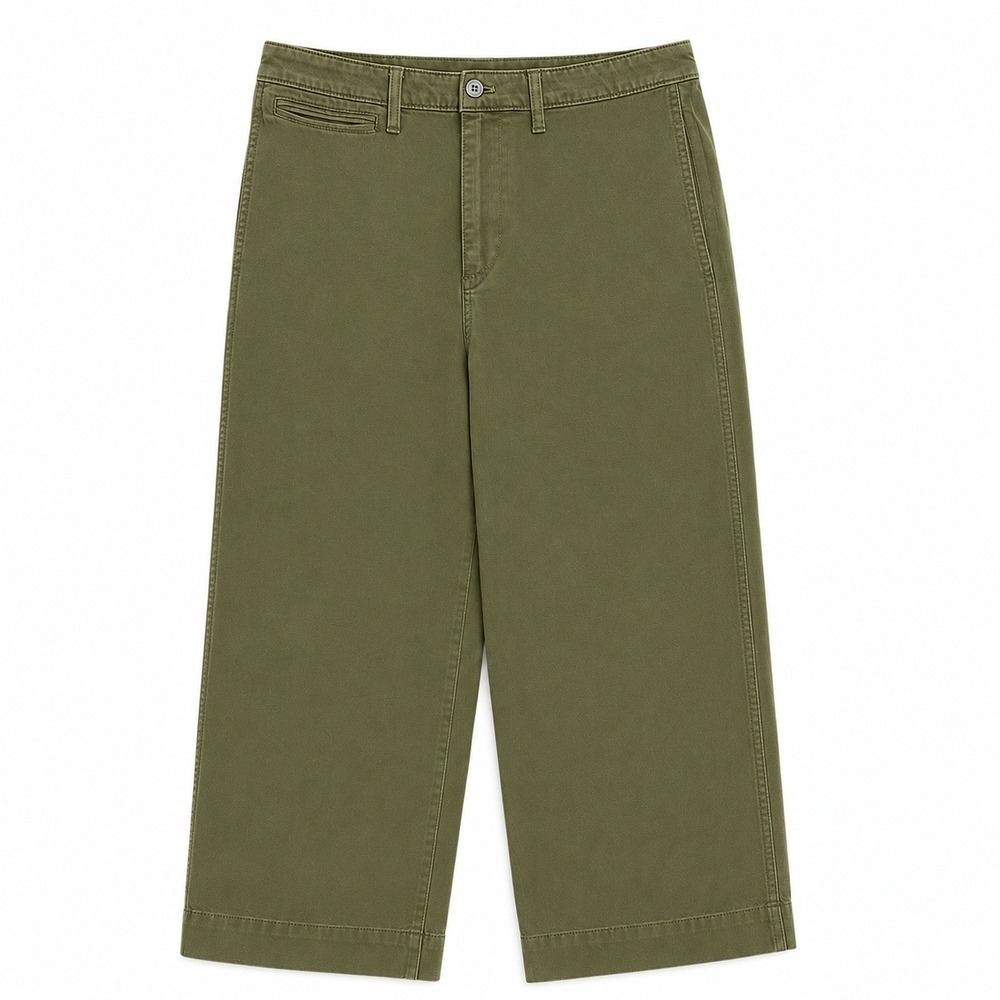 Quince Olive Green High Waisted Wide Leg Cropped Chino Pants Women's 32 - Picture 2 of 4